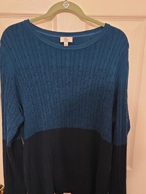 Kim Rogers Knit Pullover Sweater - Teal and Navy